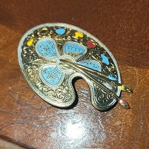 Damascene Palette Brooch in Gold and Blue